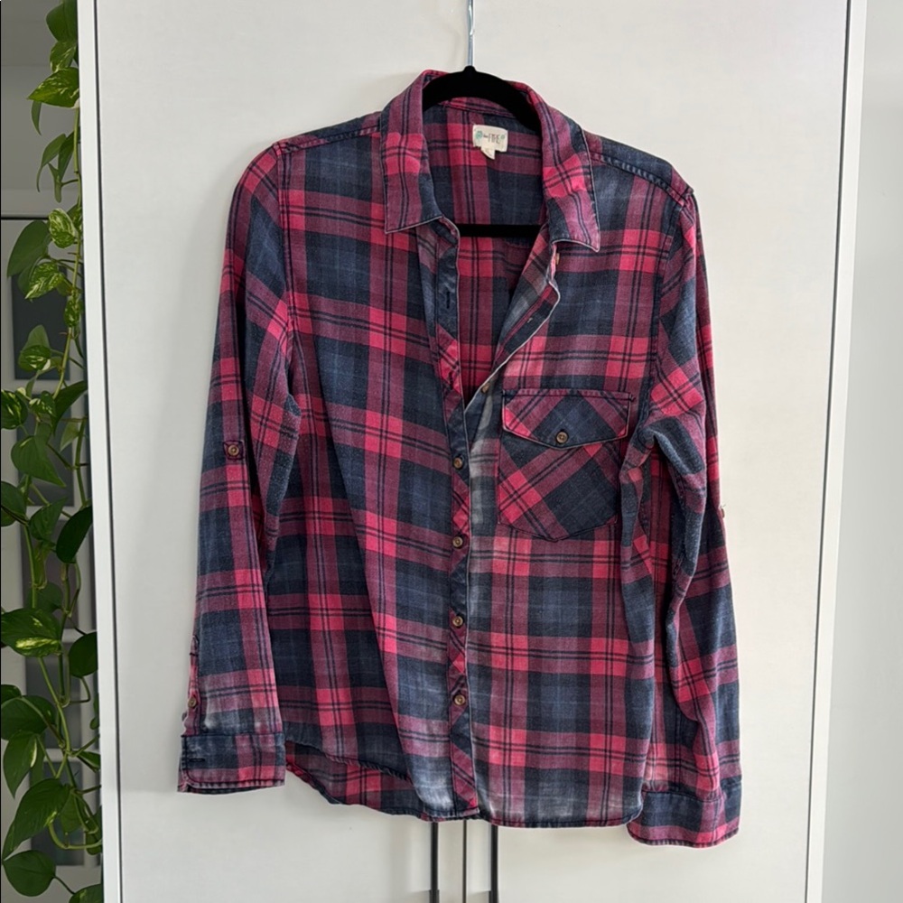 Love Fire Pink and Blue Plaid Shirt